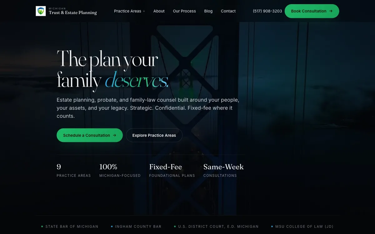 Michigan Trust and Estate Planning website designed and built by Modern Apex