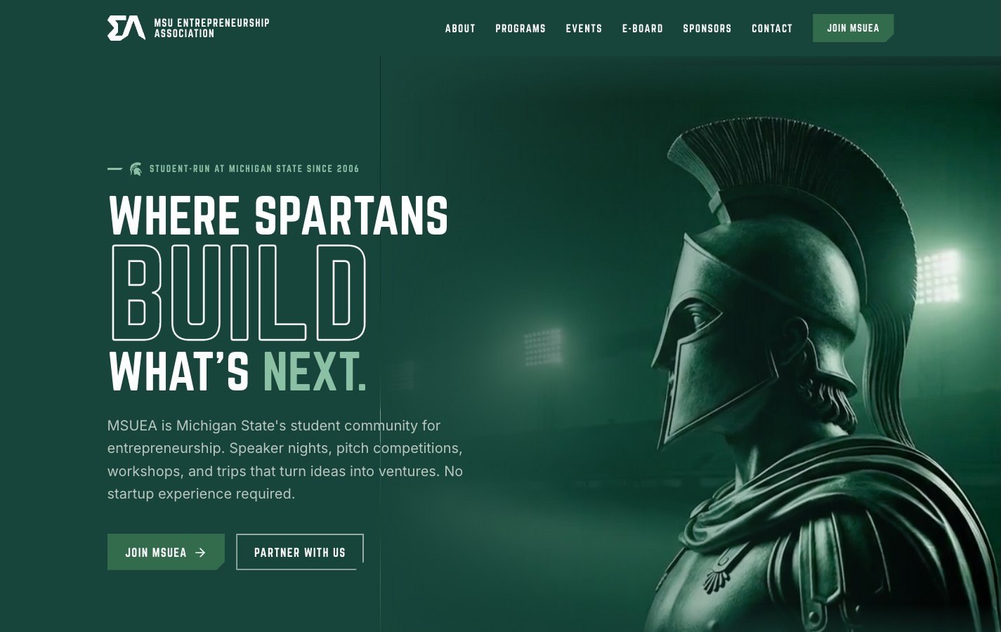 MSU Entrepreneurship Association homepage built by Modern Apex